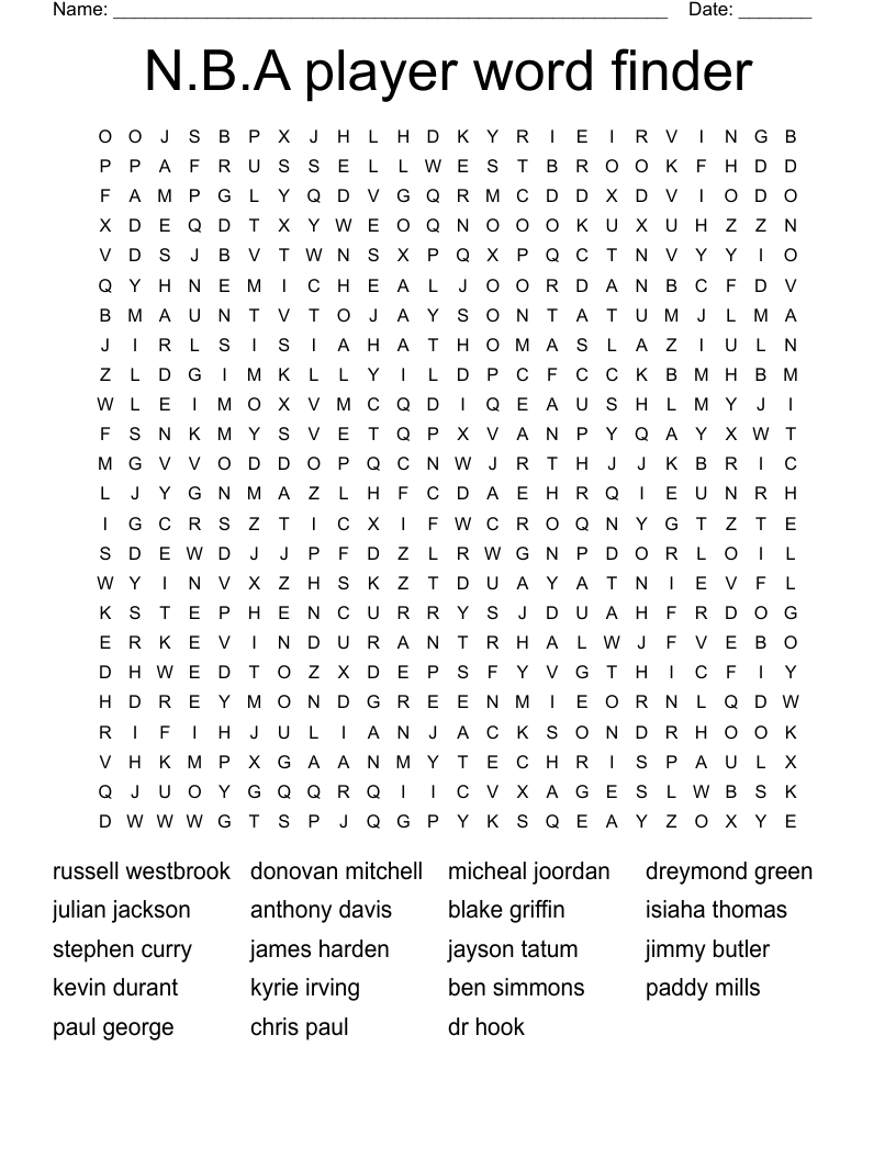 N.B.A player word finder Word Search