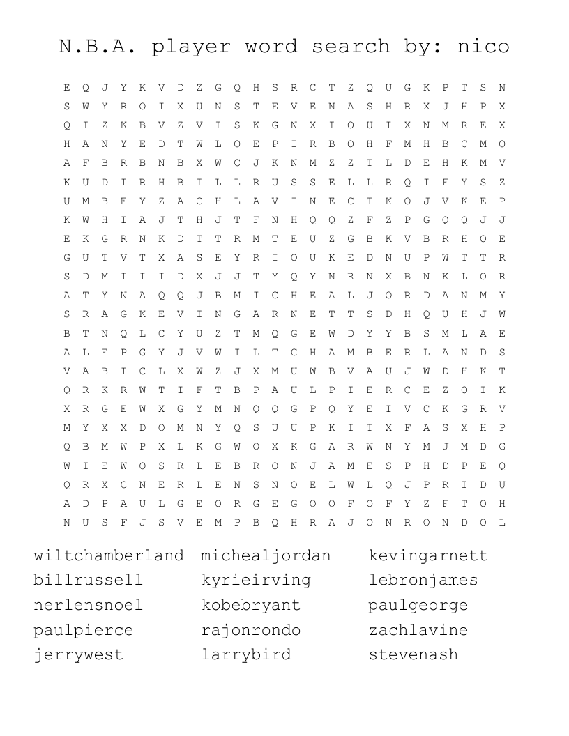 N.B.A. player word search by: nico