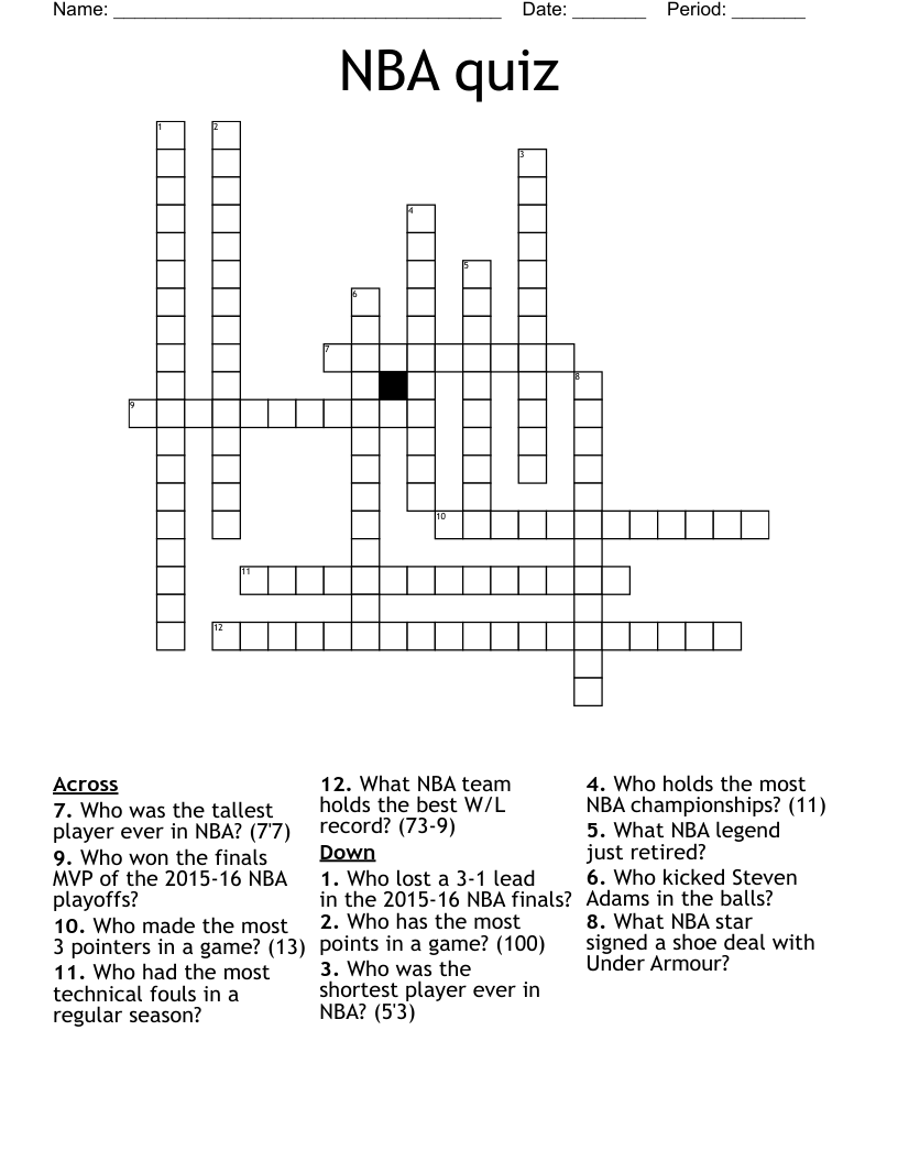 NBA quiz Crossword