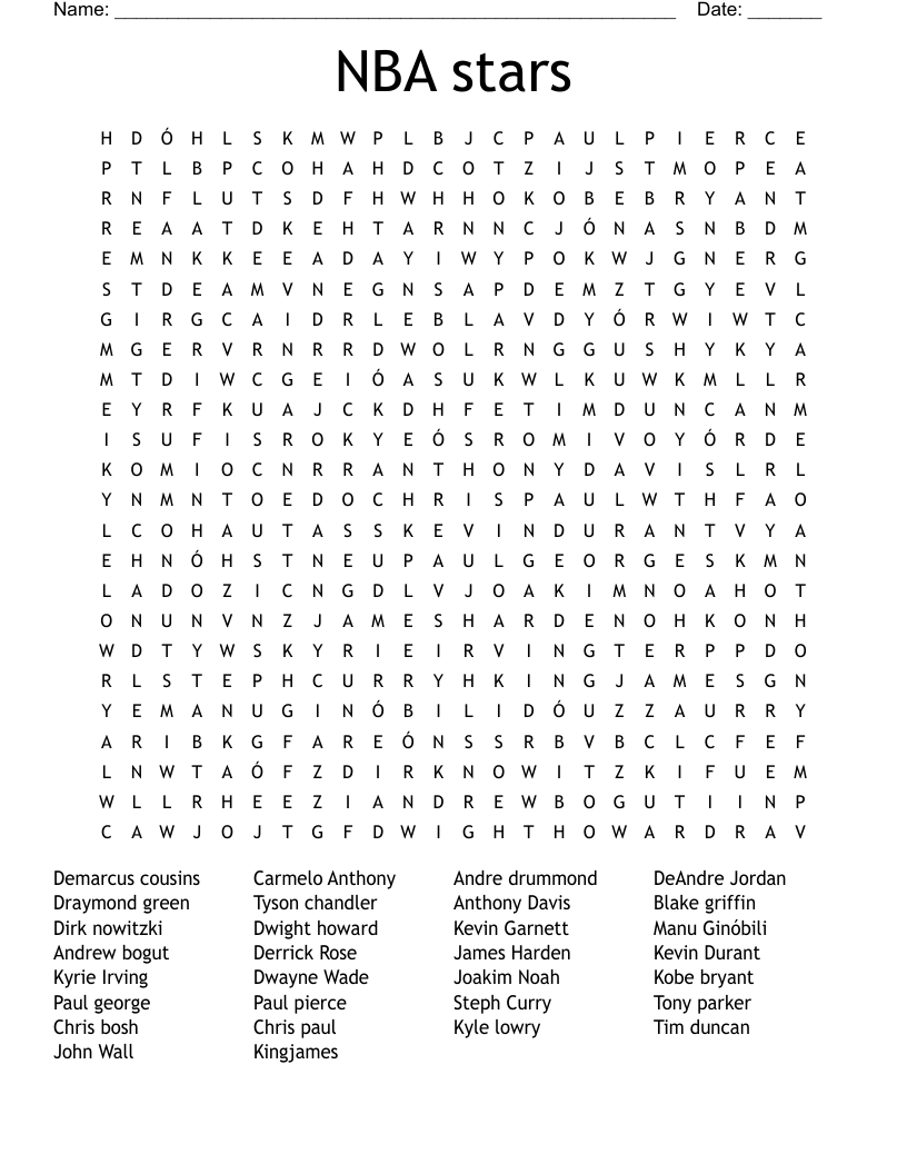 NBA stars Word Search