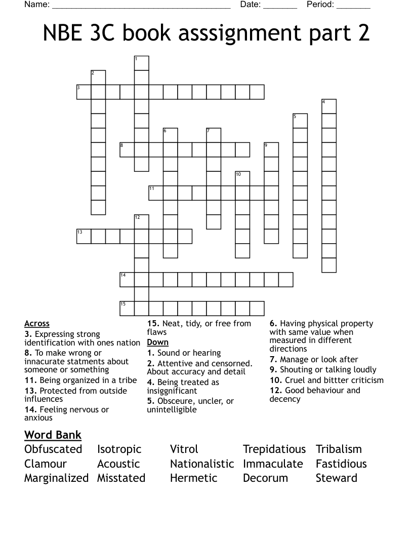 NBE 3C book asssignment part 2 Crossword