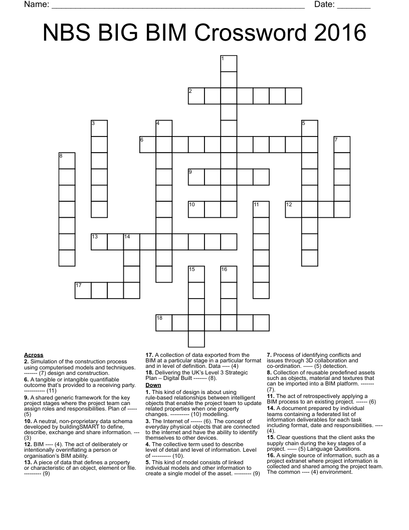 NBS BIG BIM Crossword 2016