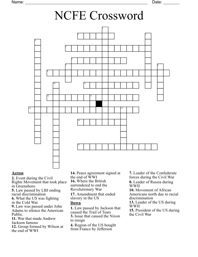 NCFE Crossword