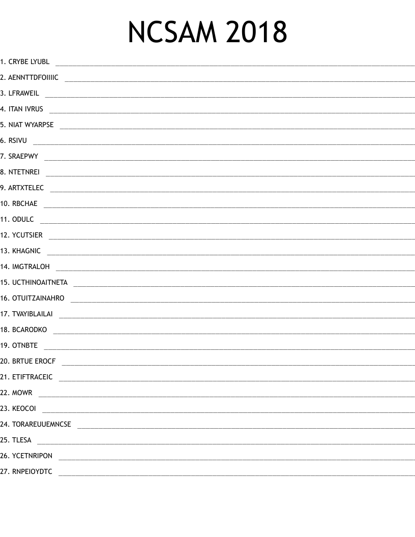 NCSAM 2018 Word Scramble