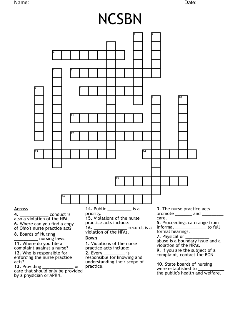 NCSBN Crossword