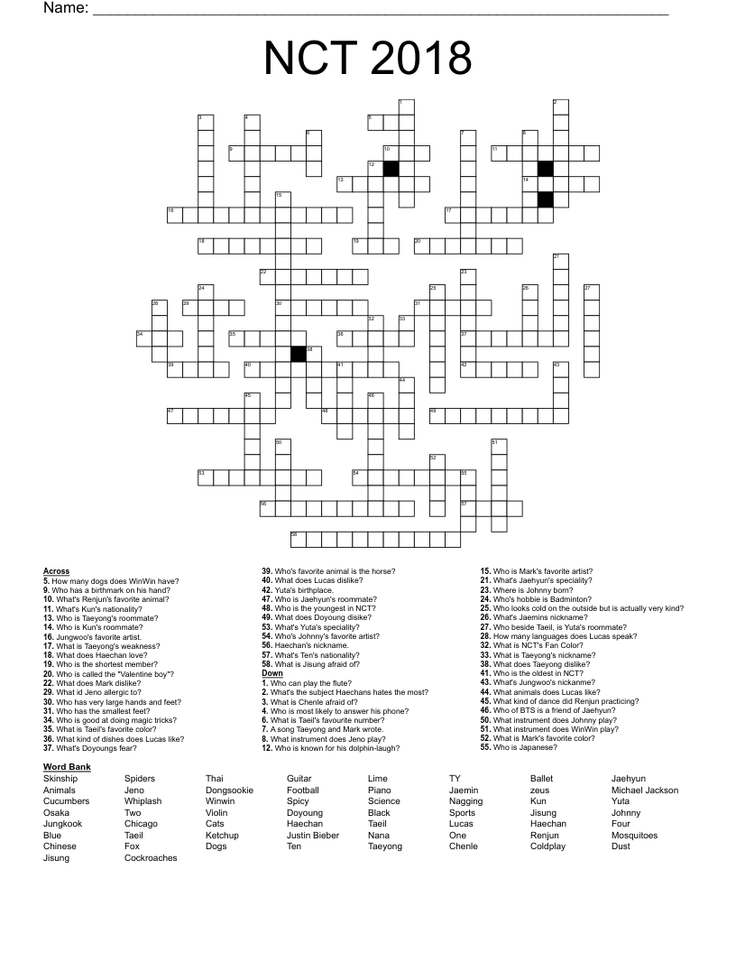 NCT 2018 Crossword