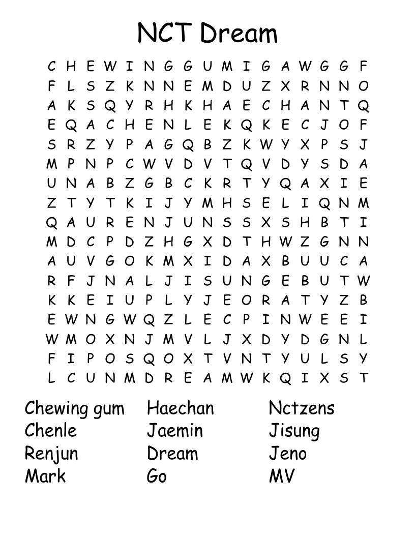 NCT Dream Word Search