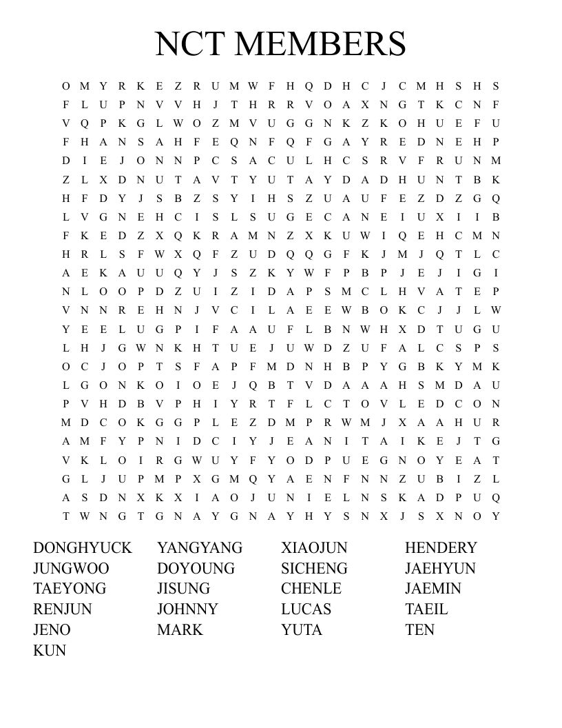 NCT MEMBERS Word Search