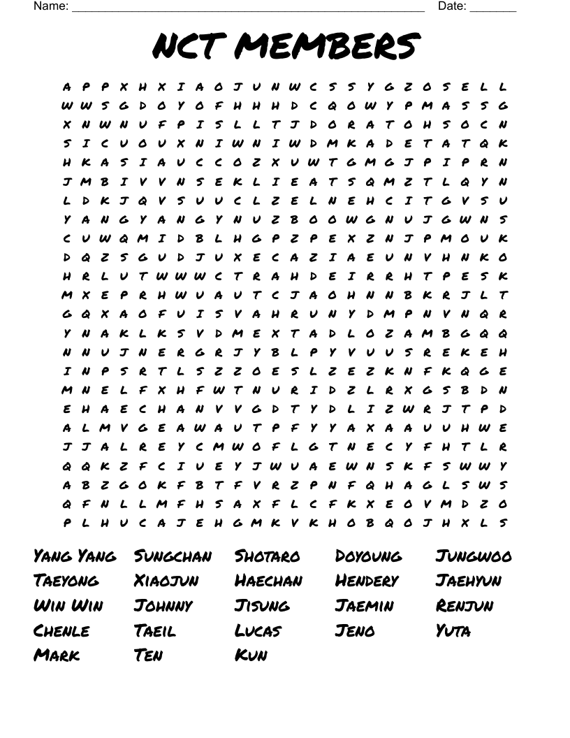 NCT MEMBERS Word Search
