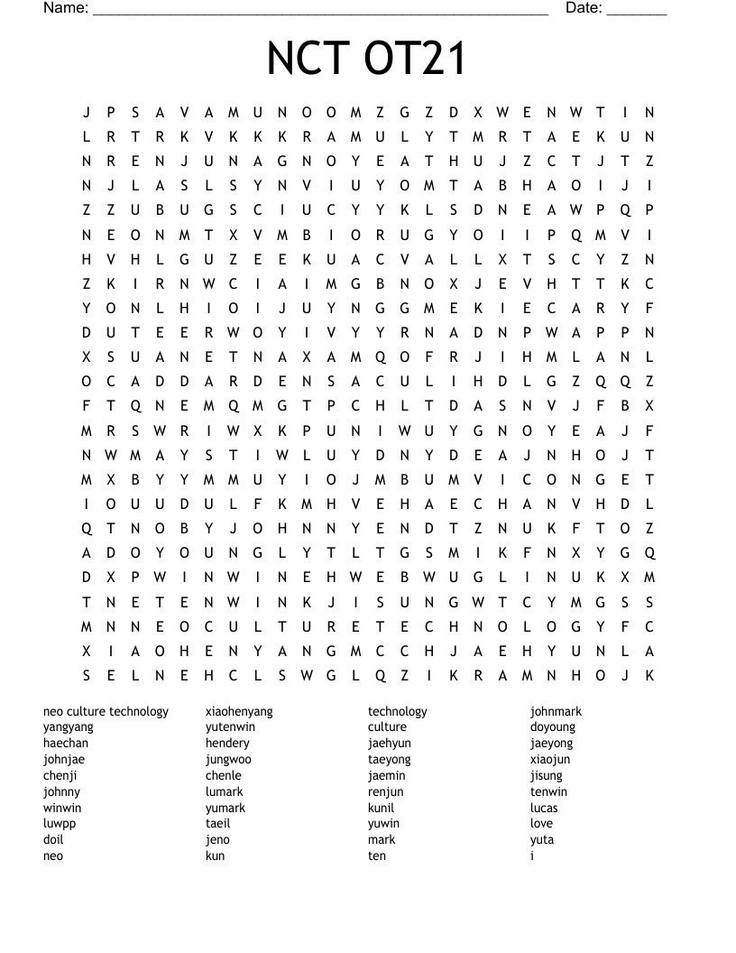 NCT OT21 Word Search