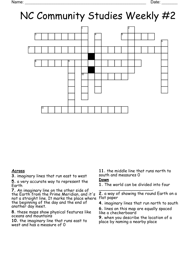 NC Community Studies Weekly #2 Crossword