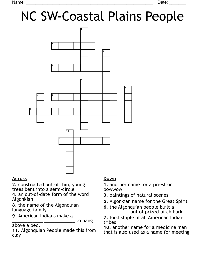 NC SW-Coastal Plains People Crossword