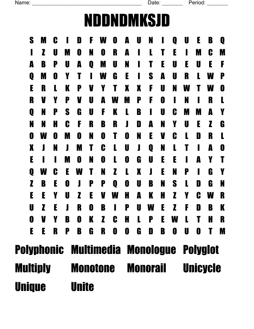 NDDNDMKSJD Word Search