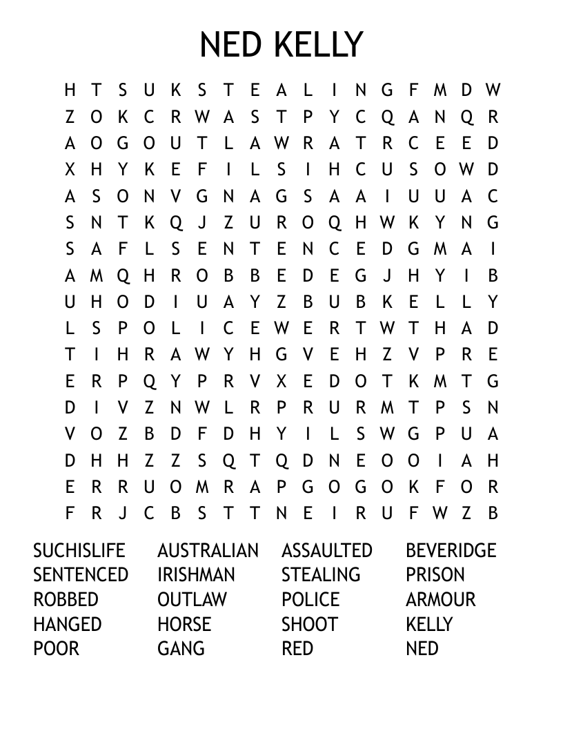 NED KELLY Word Search