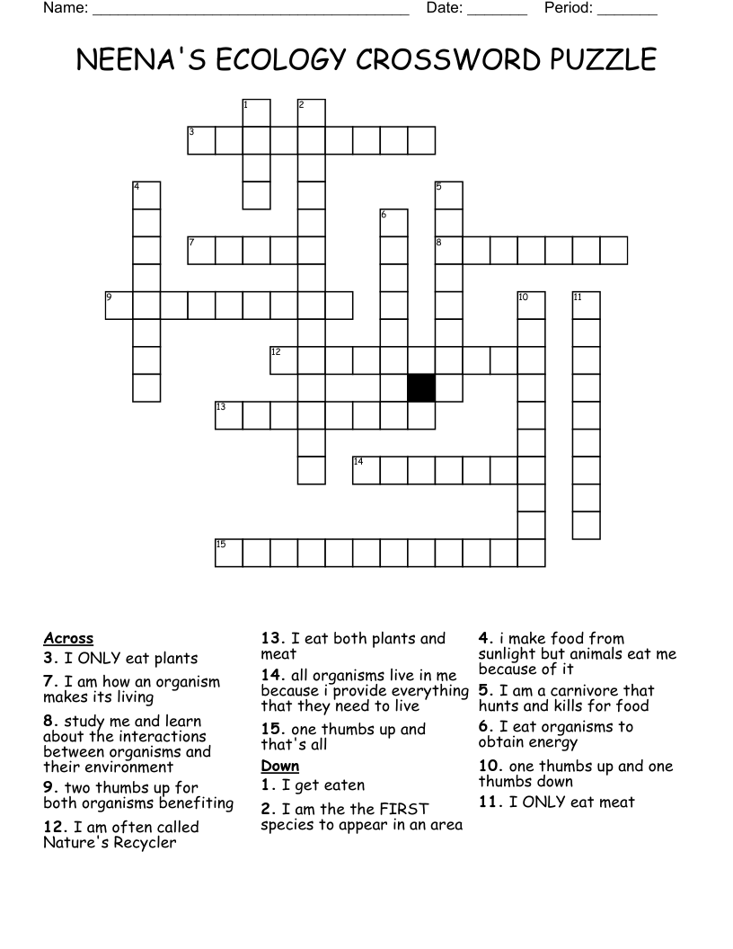 NEENA'S ECOLOGY CROSSWORD PUZZLE