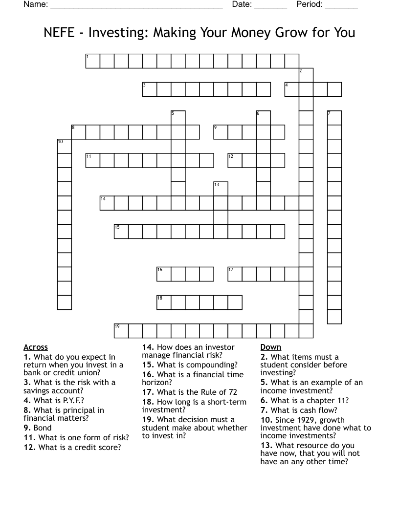 NEFE - Investing: Making Your Money Grow for You  Crossword