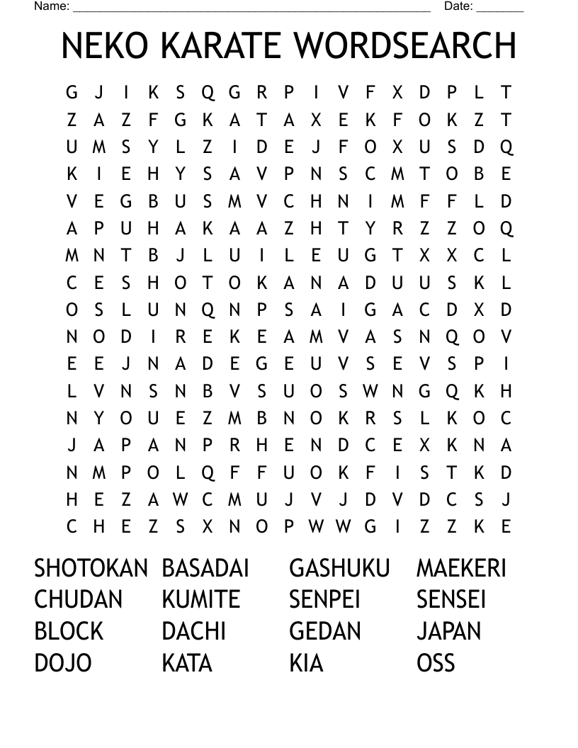 NEKO KARATE WORDSEARCH