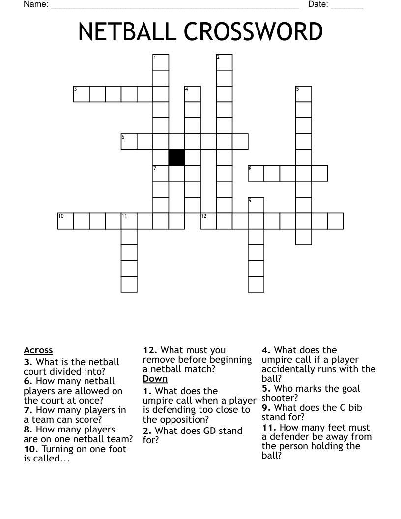 NETBALL CROSSWORD