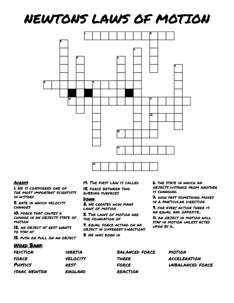 NEWTONS LAWS OF MOTION Crossword