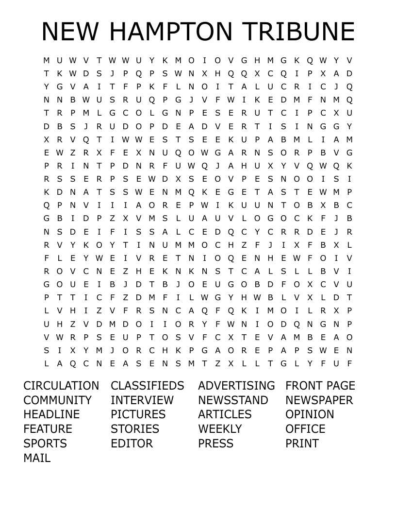 NEW HAMPTON TRIBUNE Word Search