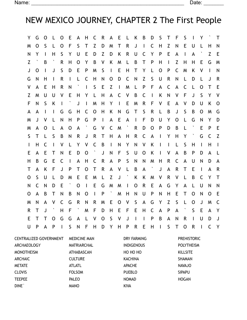NEW MEXICO JOURNEY, CHAPTER 2 The First People Word Search