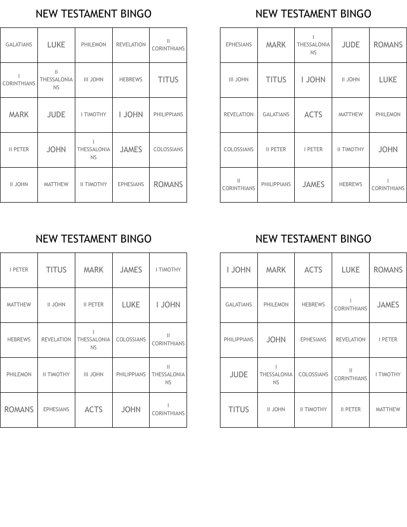 NEW TESTAMENT BINGO