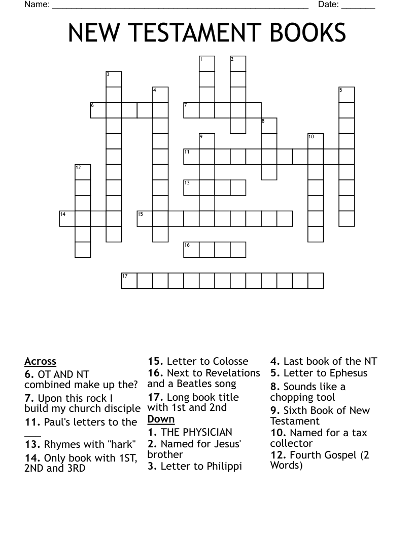 NEW TESTAMENT  BOOKS Crossword