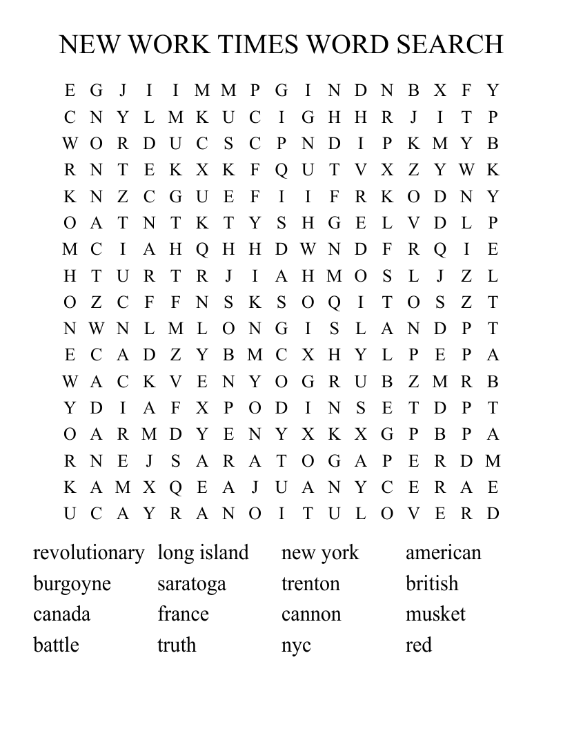 NEW WORK TIMES WORD SEARCH