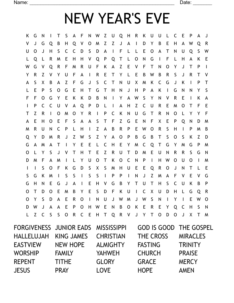 NEW YEAR'S EVE  Word Search