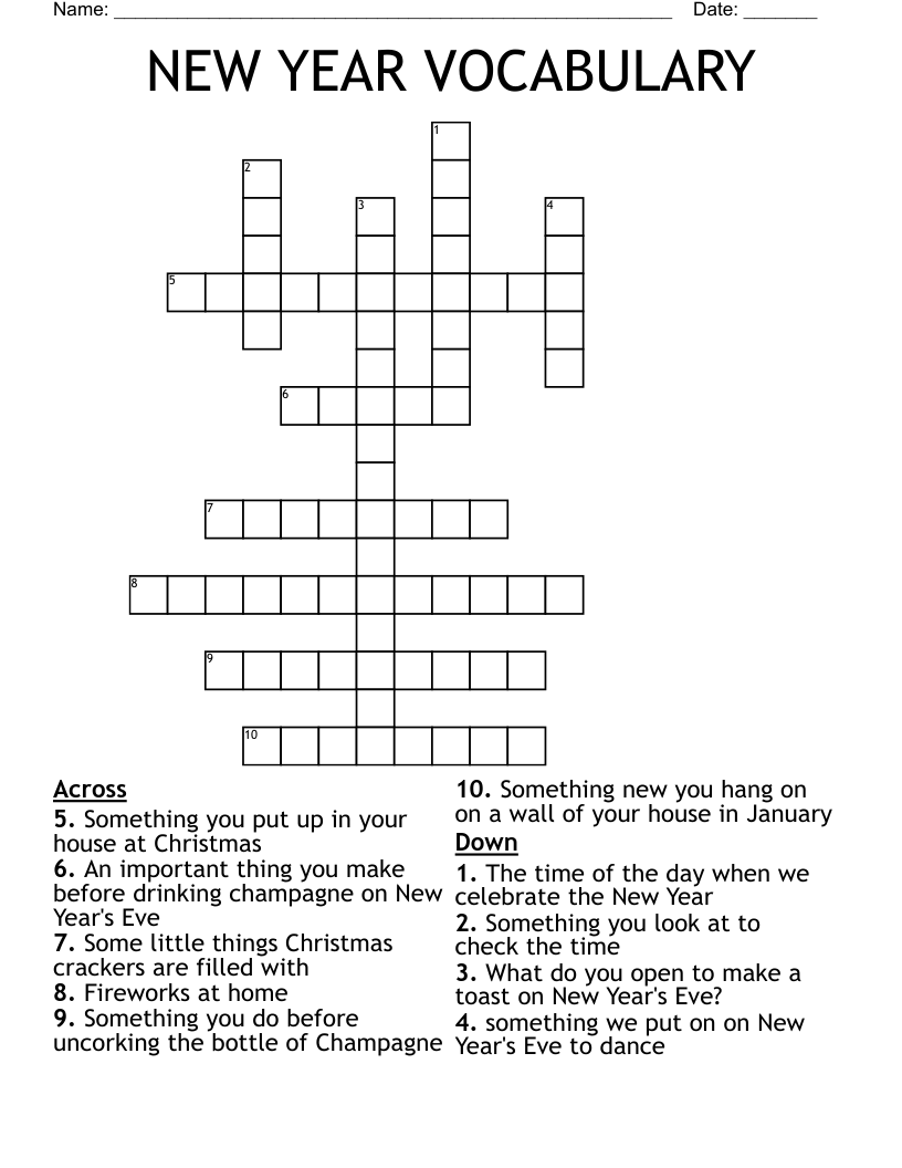NEW YEAR VOCABULARY Crossword