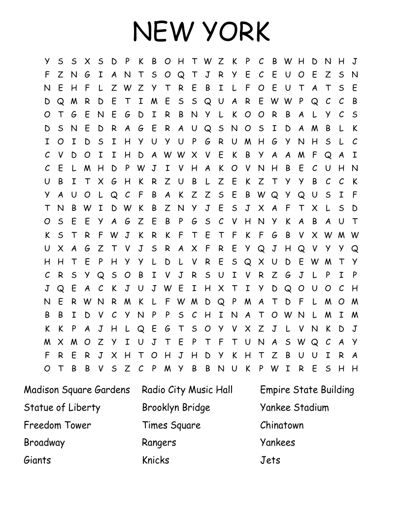 NEW YORK Word Search
