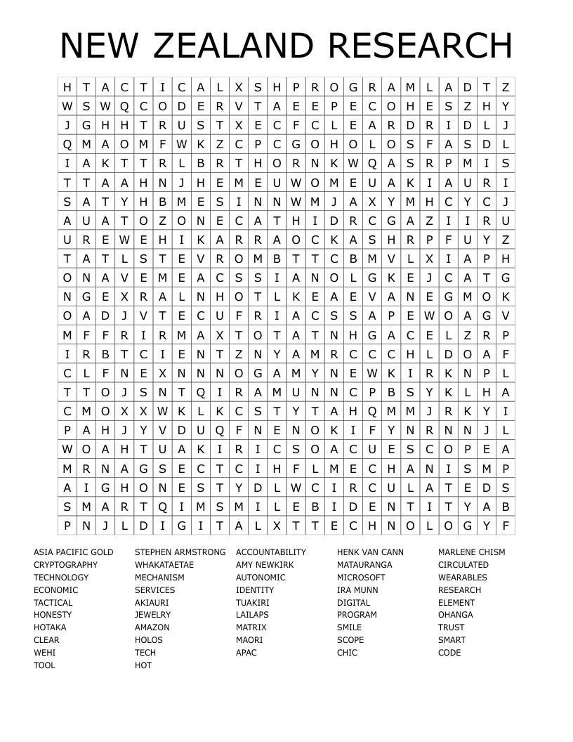 NEW ZEALAND RESEARCH Word Search