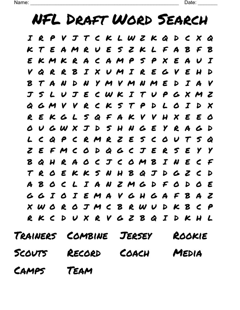NFL Draft Word Search
