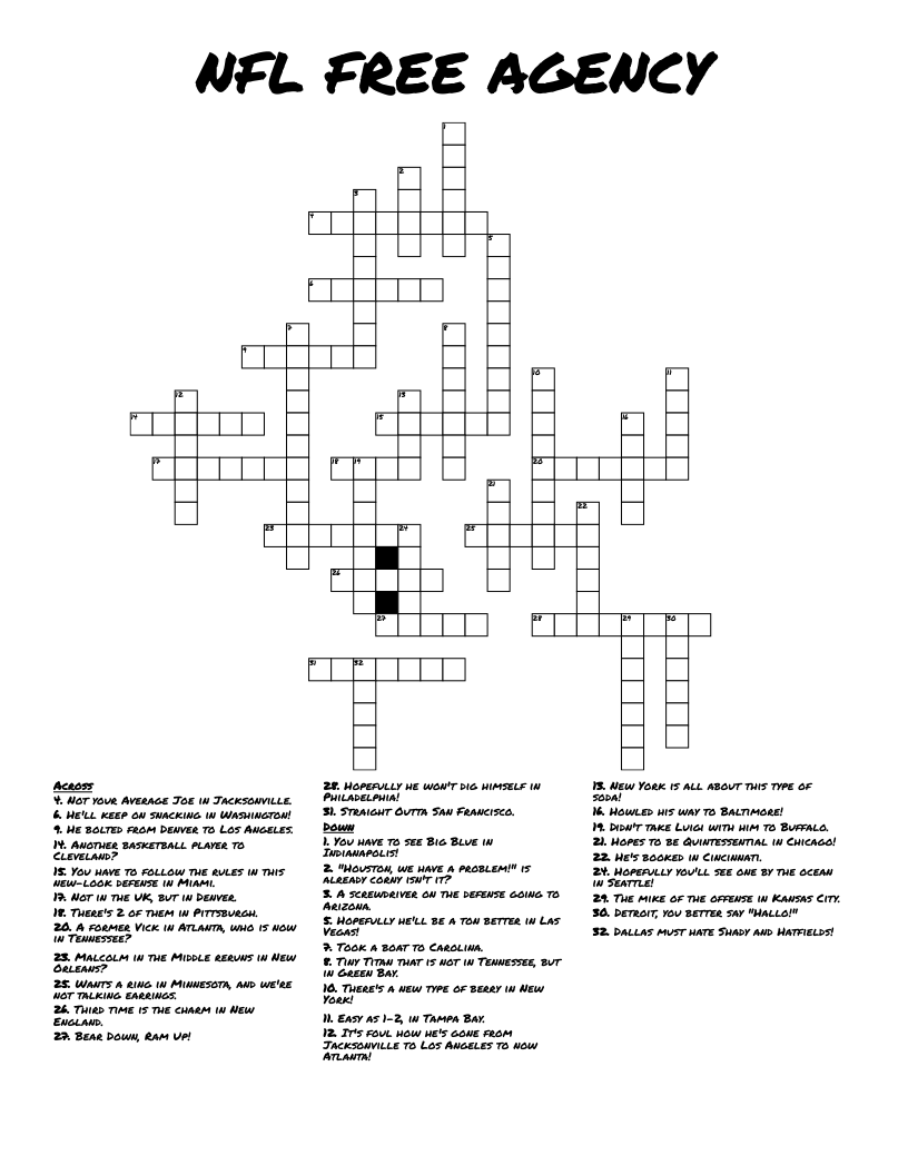 NFL FREE AGENCY Crossword