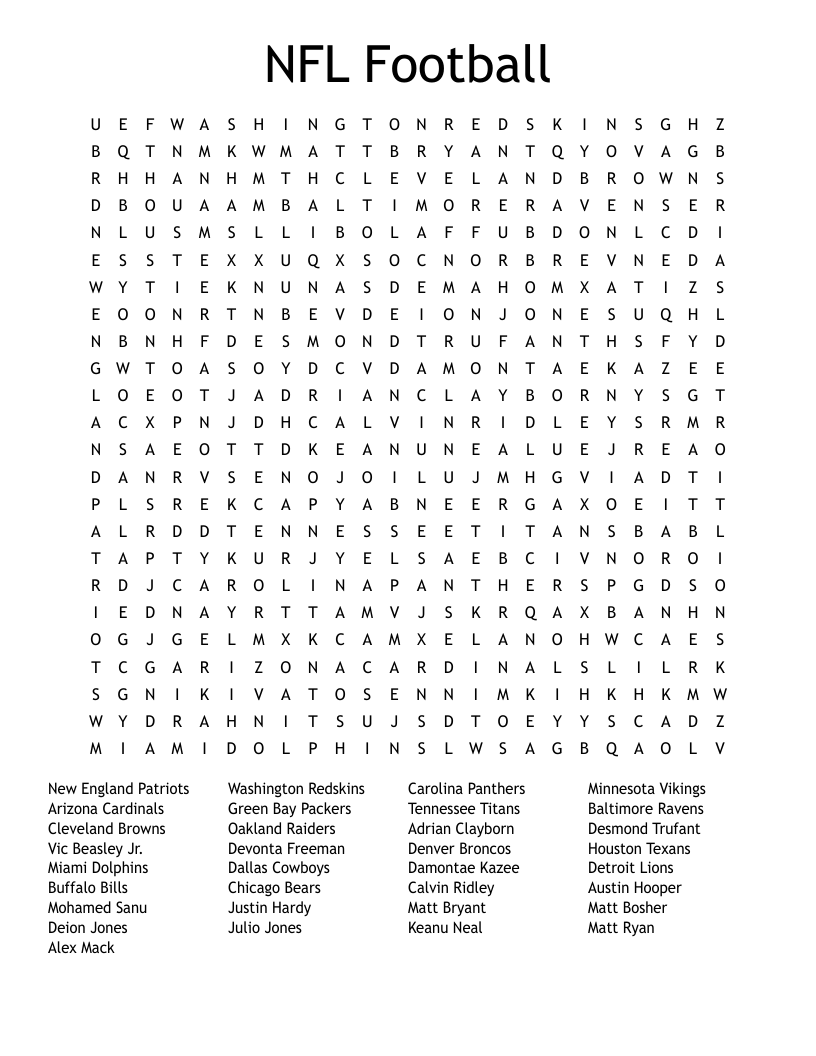 NFL Football Word Search