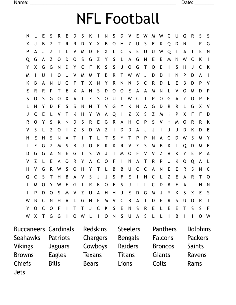 NFL Football Word Search