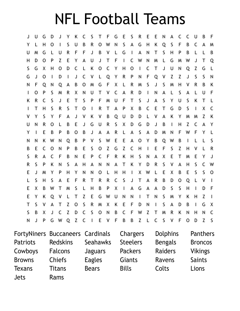 NFL Football Teams Word Search