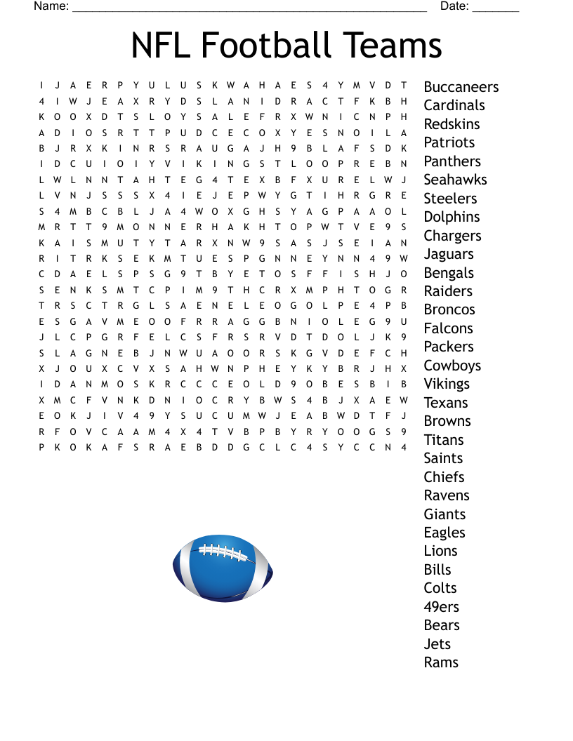 NFL Football Teams Word Search