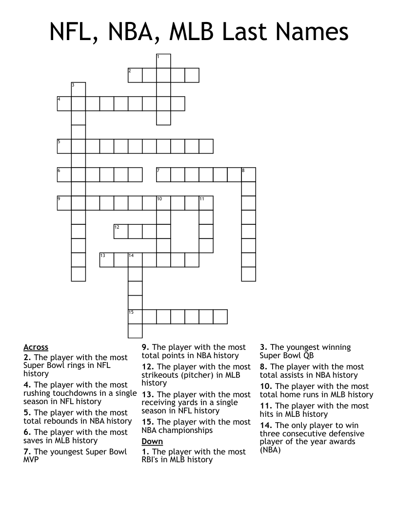 NFL, NBA, MLB Last Names Crossword