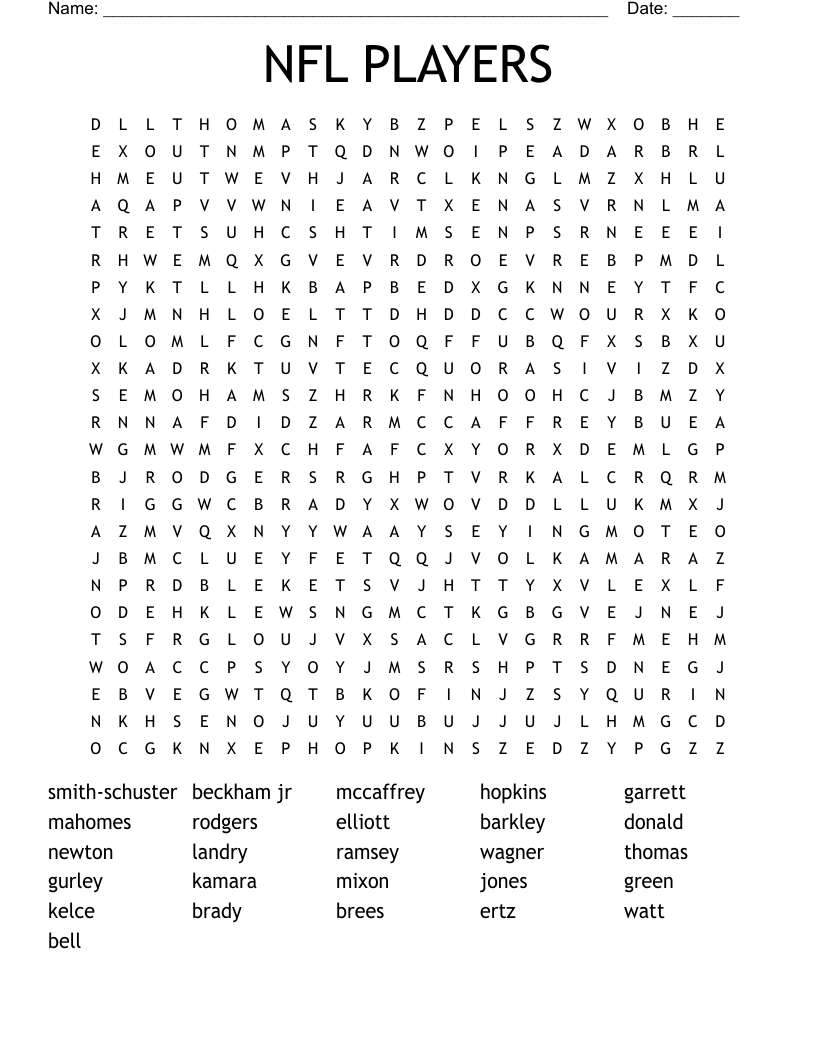 NFL PLAYERS Word Search