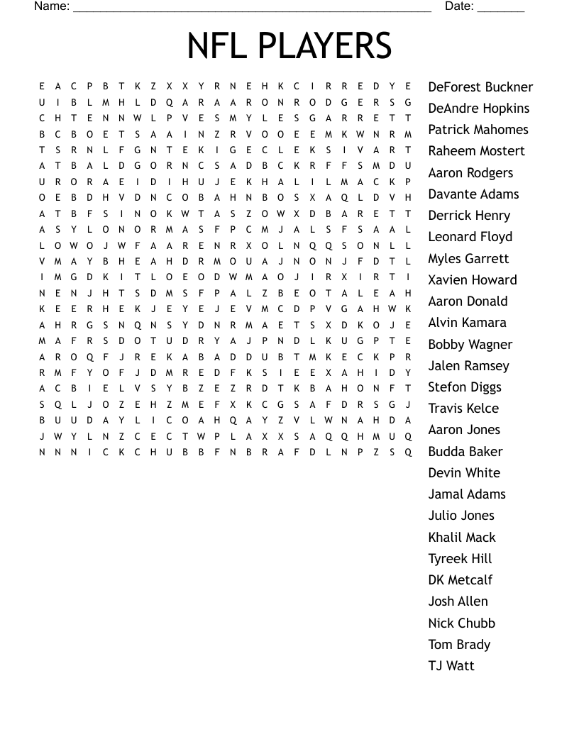 NFL PLAYERS Word Search