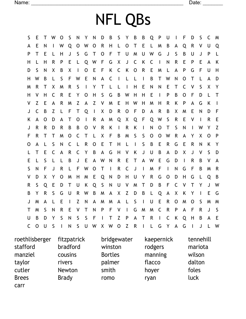 NFL QBs Word Search