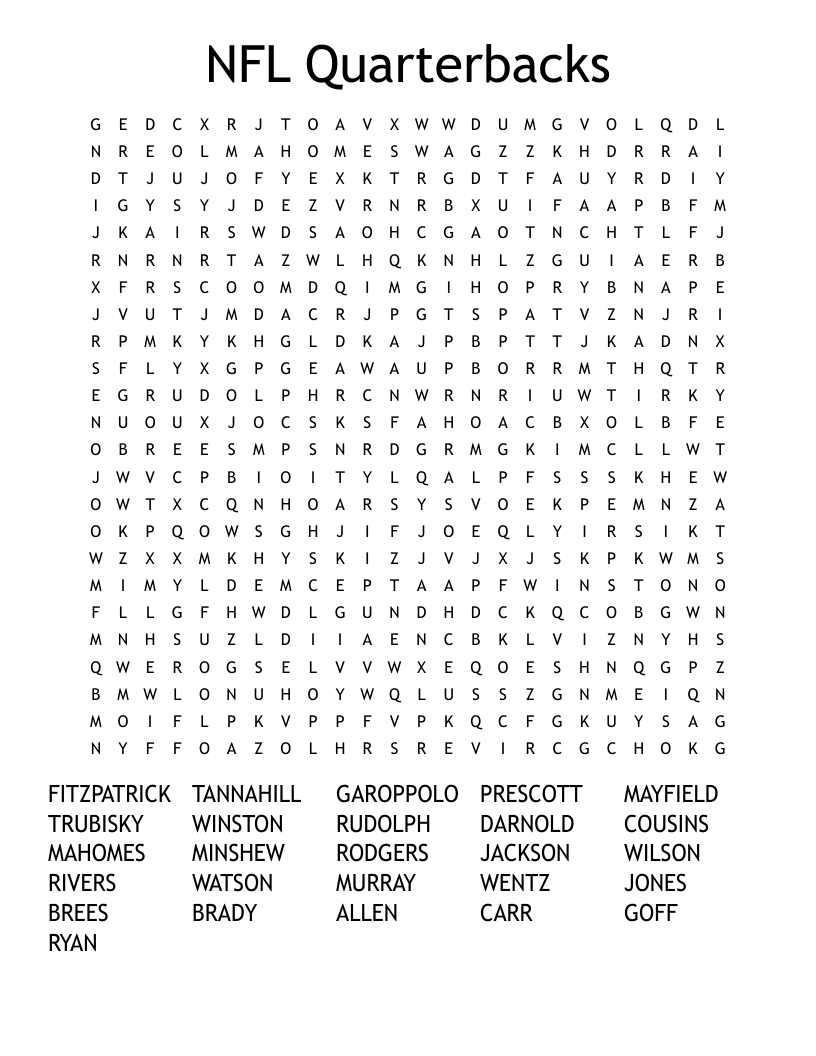 NFL Quarterbacks Word Search