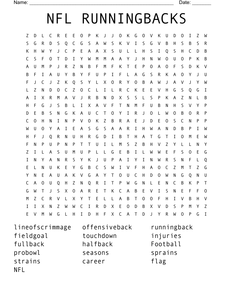 NFL RUNNINGBACKS  Word Search