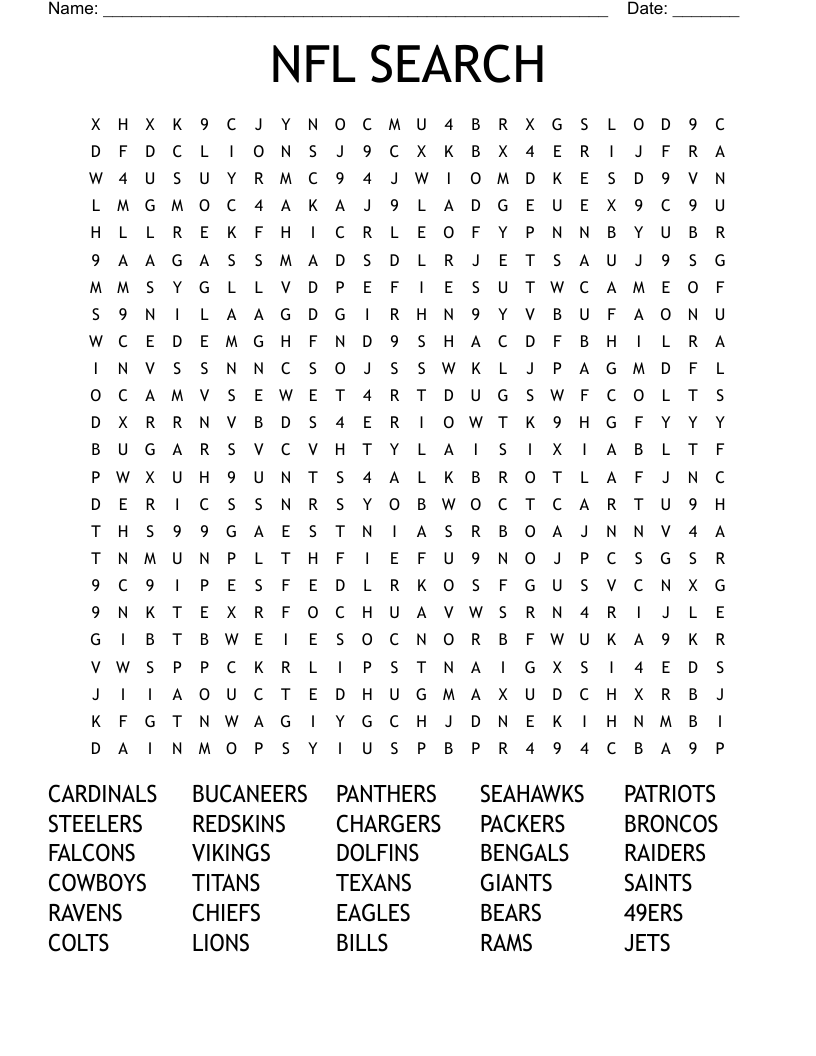 NFL SEARCH Word Search