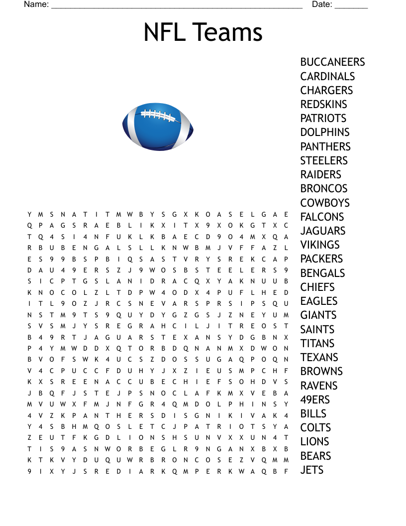 NFL Teams Word Search