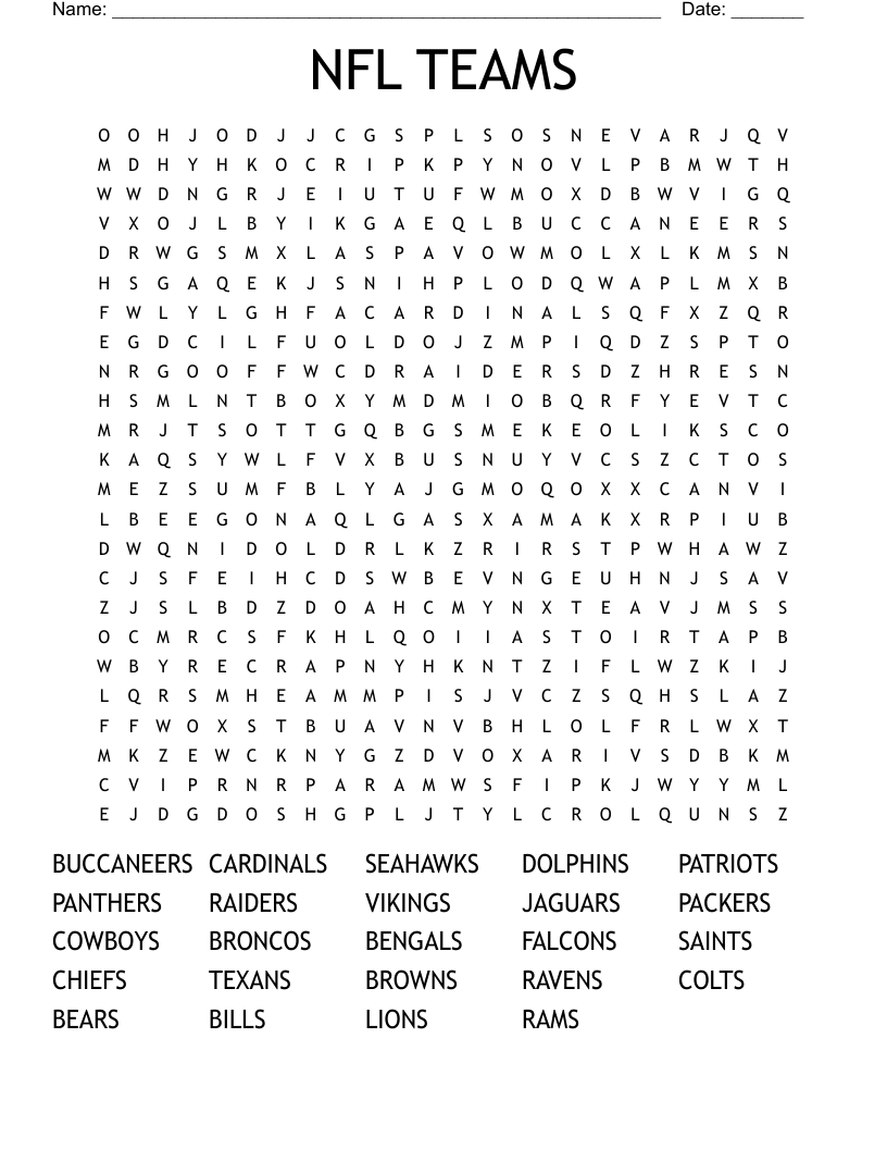 NFL TEAMS Word Search