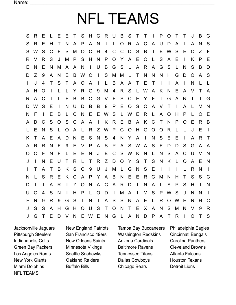 NFL TEAMS Word Search