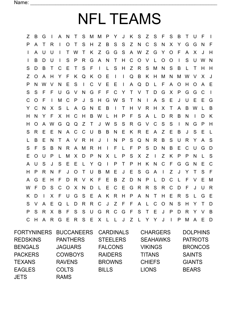 NFL TEAMS Word Search
