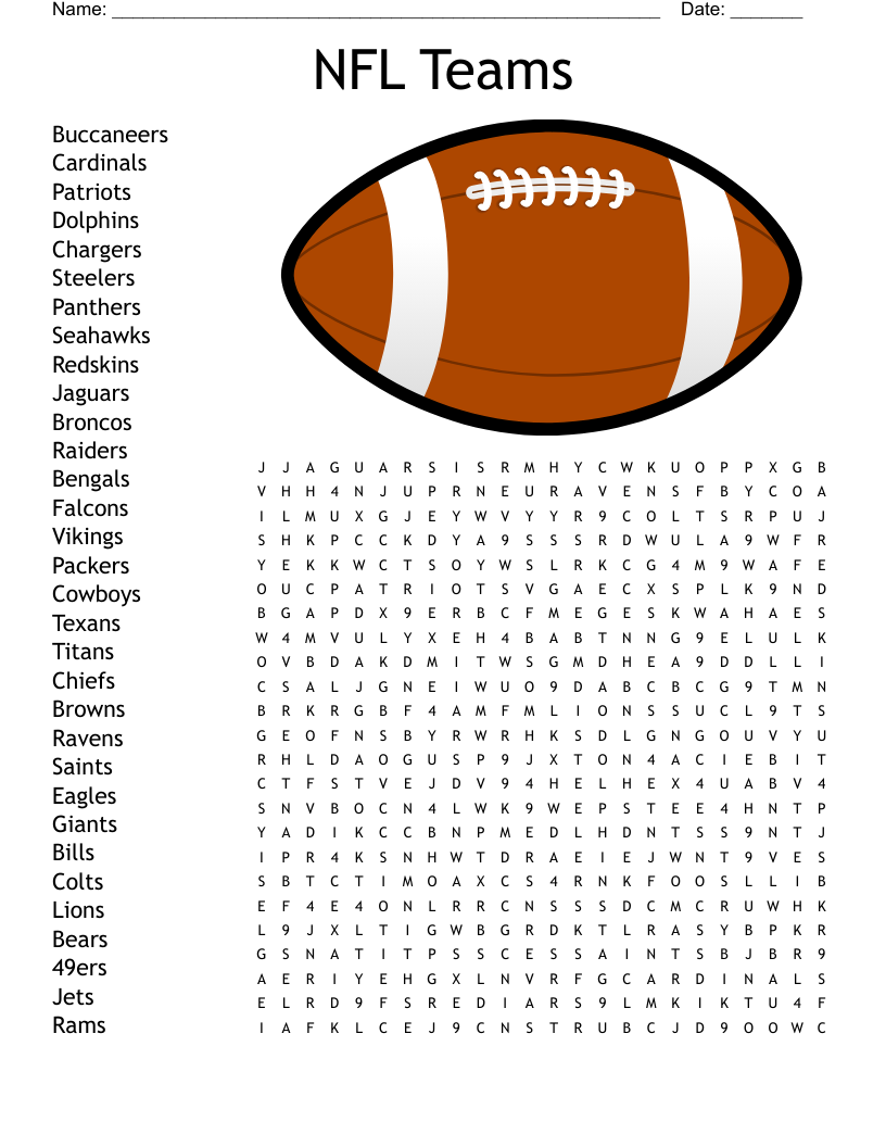 NFL Teams Word Search